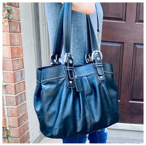 Coach Handbags - #19 BLACK VINTAGE SOFT LEATHER COACH BUCKLE TOTE BAG